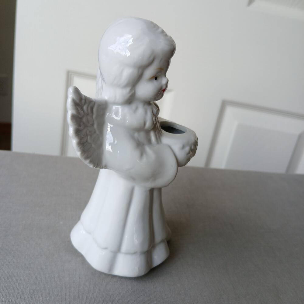 Vintage Ceramic Angel Taper Candle Holder 6" white with gold accents Christmas - Picture 2 of 12